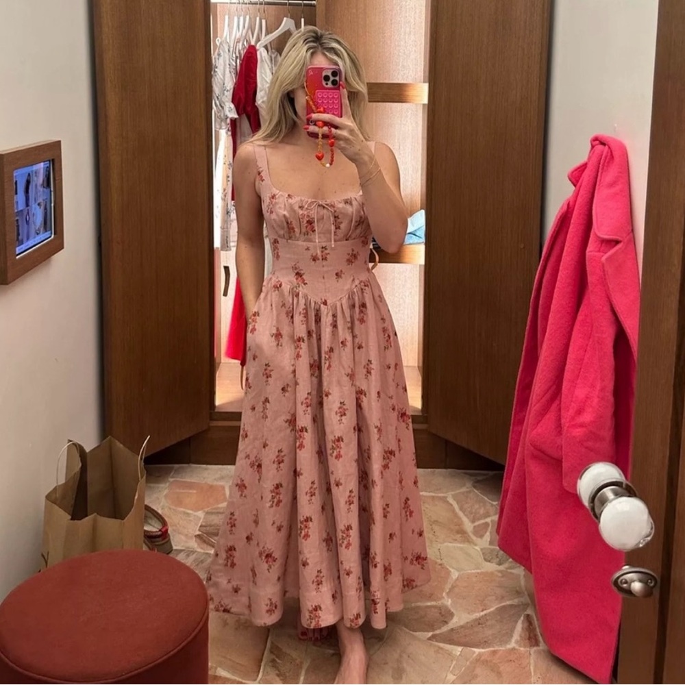 NWT Reformation Balia Linen Dress/ Floral Pink Dress
